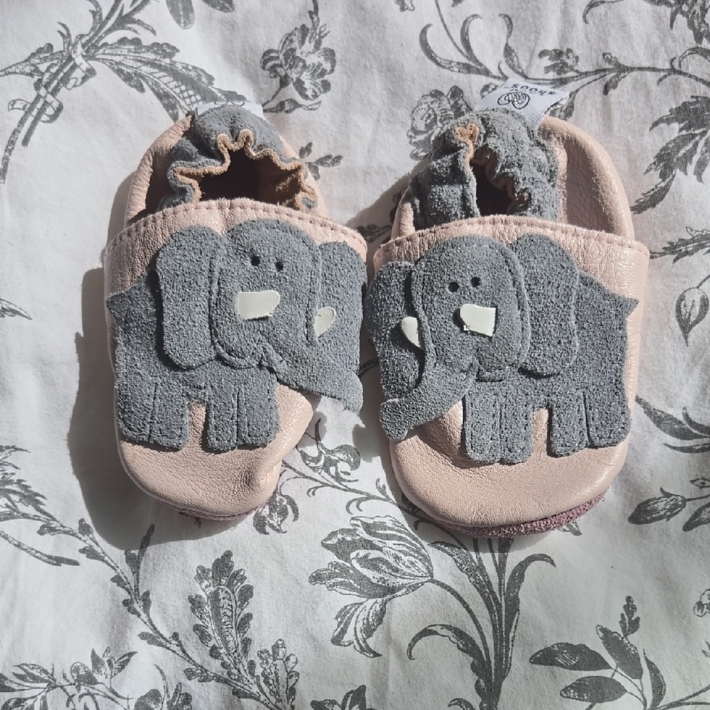 Pink and Gray Baby Walker Shoes with Elephant Design